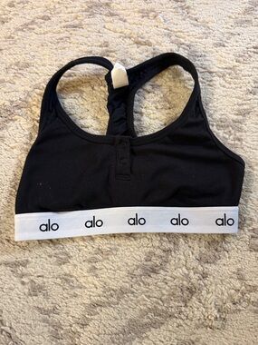 ALO Yoga Kids Black Sports Bra with White Branded Band XS